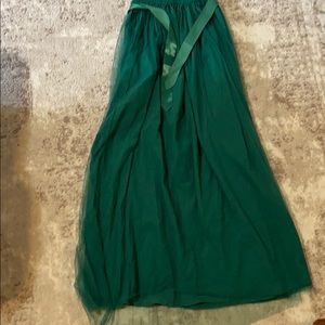 Green tulle chiffon maxi skirt